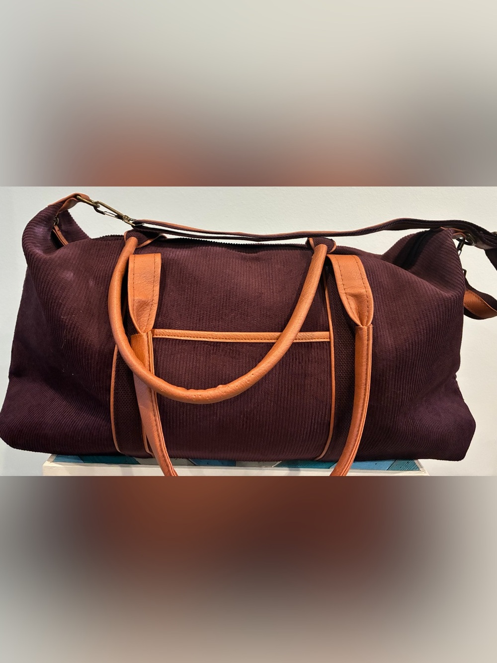 DSW Classic Two-Tone Burgundy and Tan Women's duffel bag